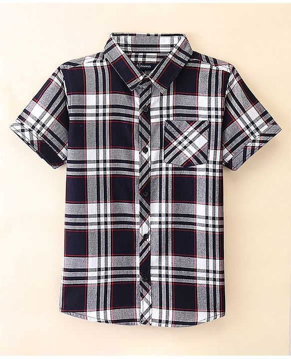 Pine Kids Woven Cotton Knit Half Sleeve Checks Shirt With T Shirt - Black & White