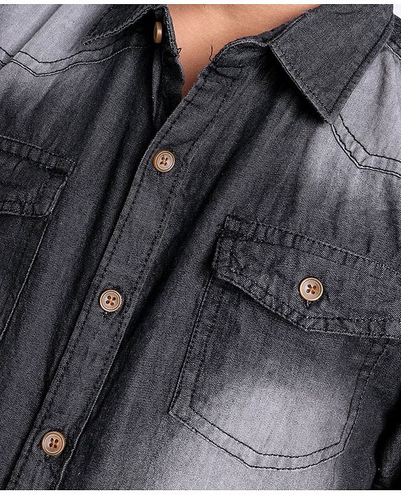Pine Kids Cotton Woven Full Sleeves Washed Denim Shirt - Black