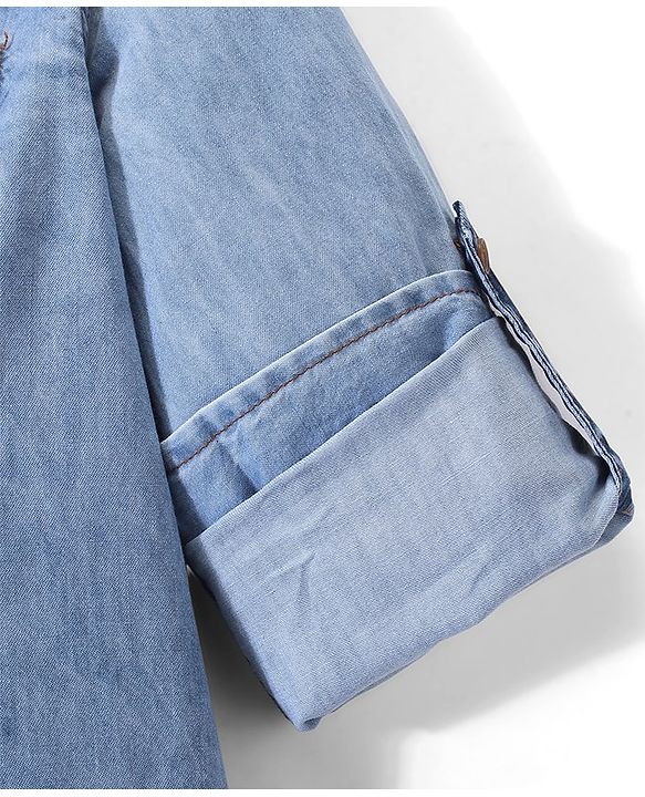 Pine Kids Cotton Woven Full Sleeve Denim Hooded Shirt With Pocket Solid Color- Blue