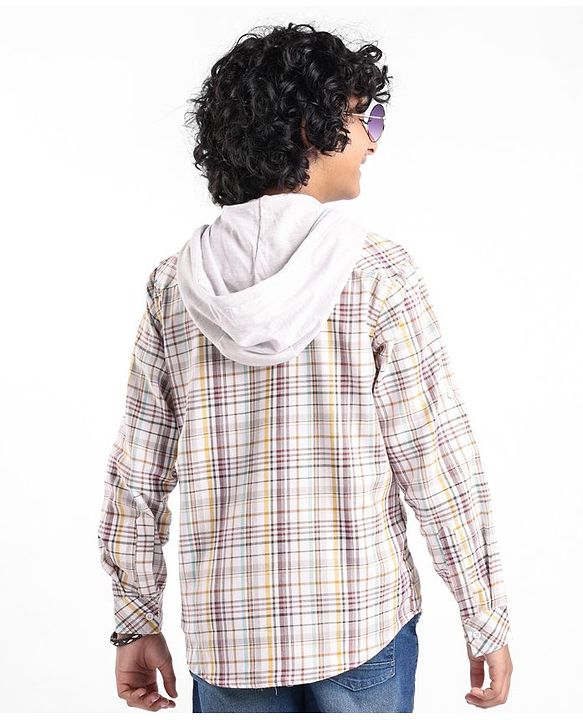 Pine Kids Full Sleeves Hooded Checkered Shirt- Multicolor