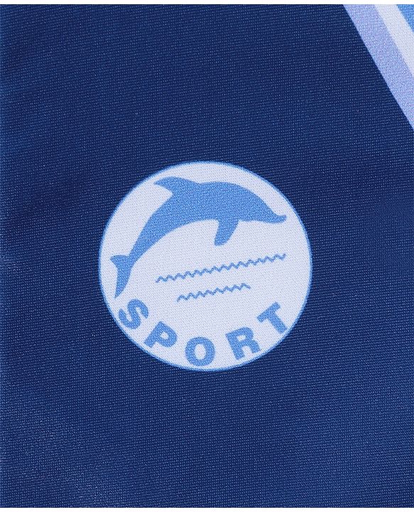 Pine Kids Half Sleeves Legged Swimsuit with  Cap Text Print - Navy Blue
