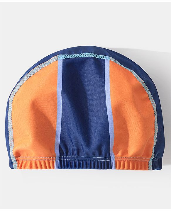 Pine Kids Half Sleeves Legged Swimsuit with  Cap Text Print - Navy Blue