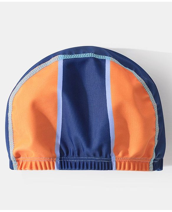 Pine Kids Half Sleeves Legged Swimsuit with  Cap Text Print - Navy Blue