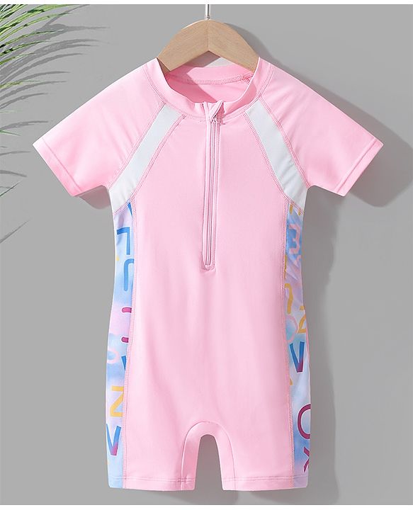 Pine Kids Raglan Half Sleeves Legged Swimsuit - Pink