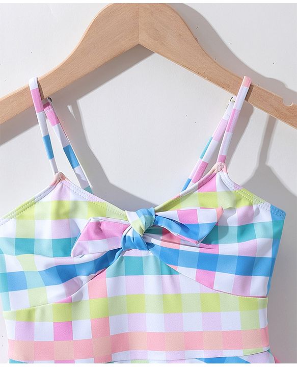 Pine Kids Sleeveless Checkered Frock Style Swimsuit - Multicolor