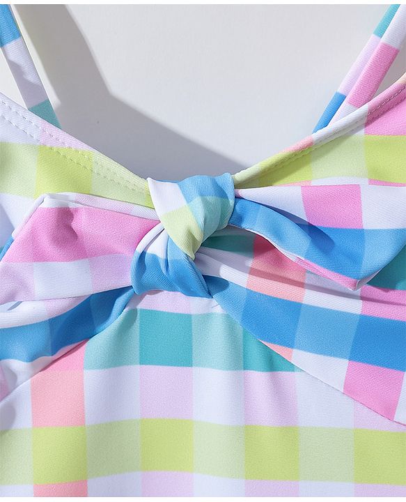 Pine Kids Sleeveless Checkered Frock Style Swimsuit - Multicolor