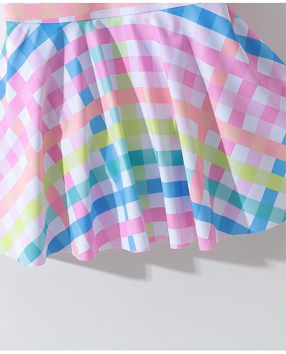 Pine Kids Sleeveless Checkered Frock Style Swimsuit - Multicolor