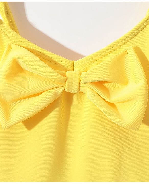 Pine Kids Sleeveless Floral Printed Frock Style Swimsuit with Bow Applique-Yellow