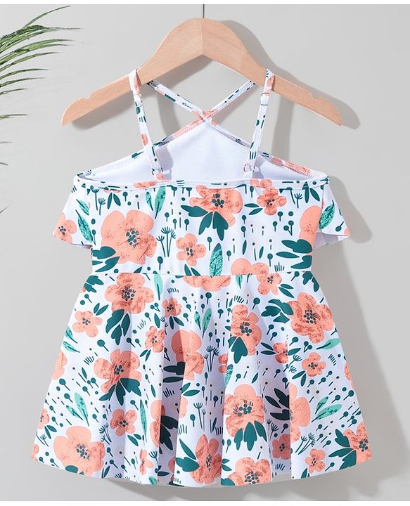 Pine Kids Sleeveless   Frock Style Swimsuit Floral Print - White