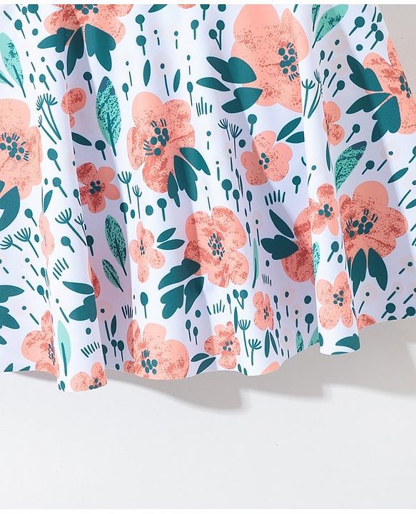 Pine Kids Sleeveless   Frock Style Swimsuit Floral Print - White