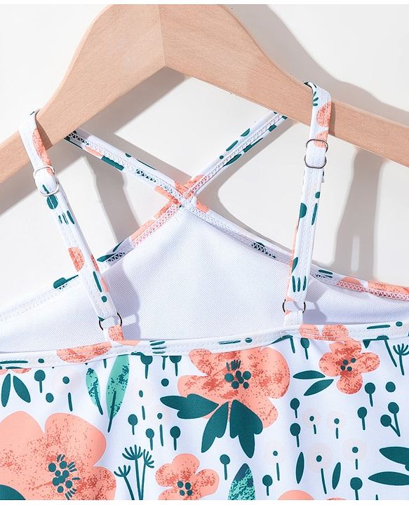 Pine Kids Sleeveless   Frock Style Swimsuit Floral Print - White