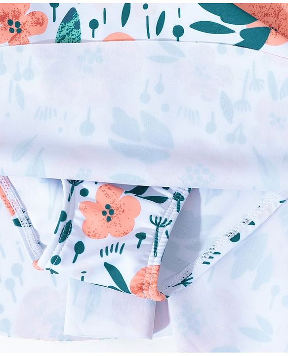 Pine Kids Sleeveless   Frock Style Swimsuit Floral Print - White