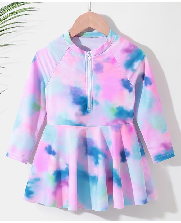 Pine Kids Raglan Full Sleeves Swimsuit Tie Dye Print -Pink