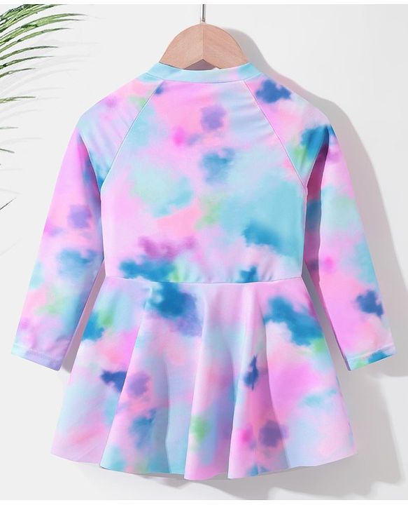 Pine Kids Raglan Full Sleeves Swimsuit Tie Dye Print -Pink