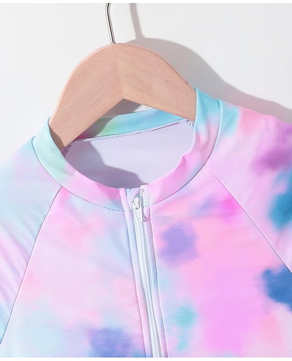 Pine Kids Raglan Full Sleeves Swimsuit Tie Dye Print -Pink
