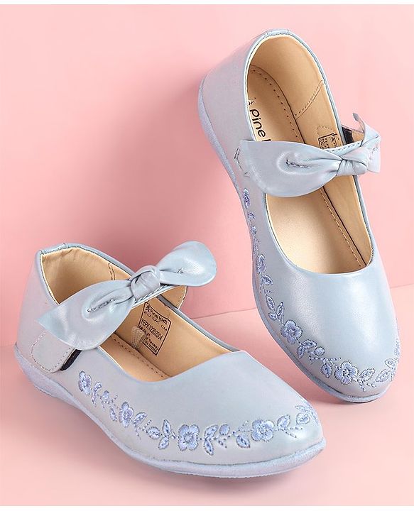 Pine Kids Party Wear Belly Shoes Bow Applique - Sky Blue