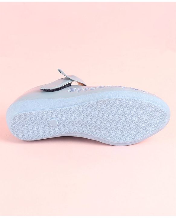 Pine Kids Party Wear Belly Shoes Bow Applique - Sky Blue