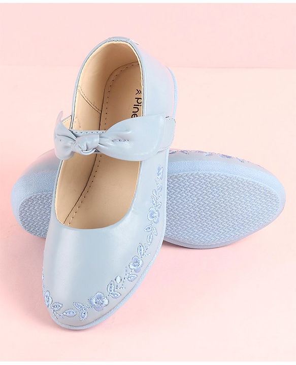 Pine Kids Party Wear Belly Shoes Bow Applique - Sky Blue