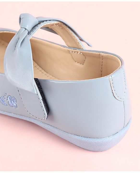 Pine Kids Party Wear Belly Shoes Bow Applique - Sky Blue
