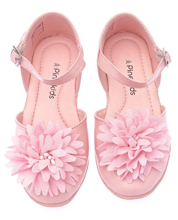 Pine Kids Belly Shoes Floral Applique - Golden