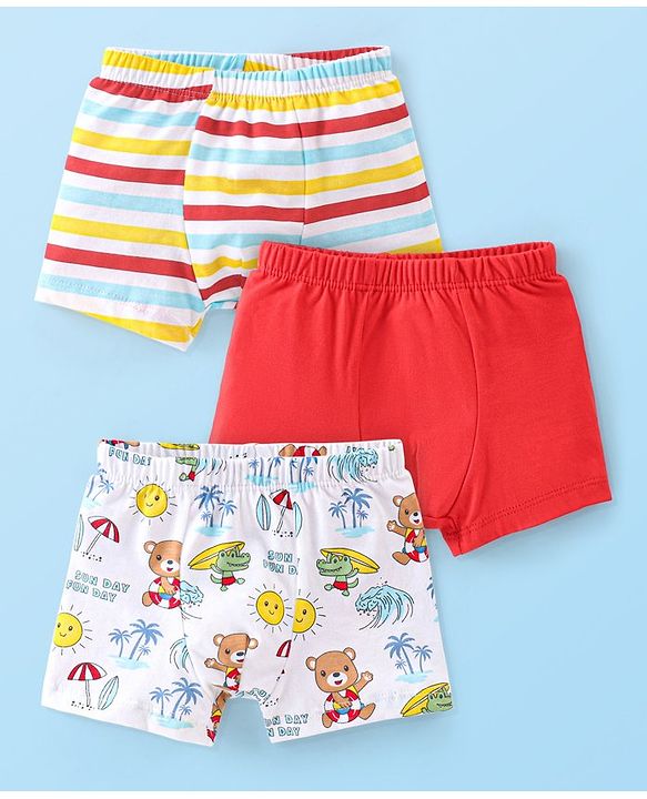 Babyhug 100% Cotton Knit Trunks Teddy Print Pack of 3 - Multicolour