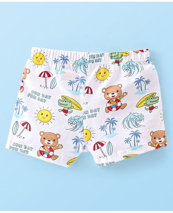 Babyhug 100% Cotton Knit Trunks Teddy Print Pack of 3 - Multicolour