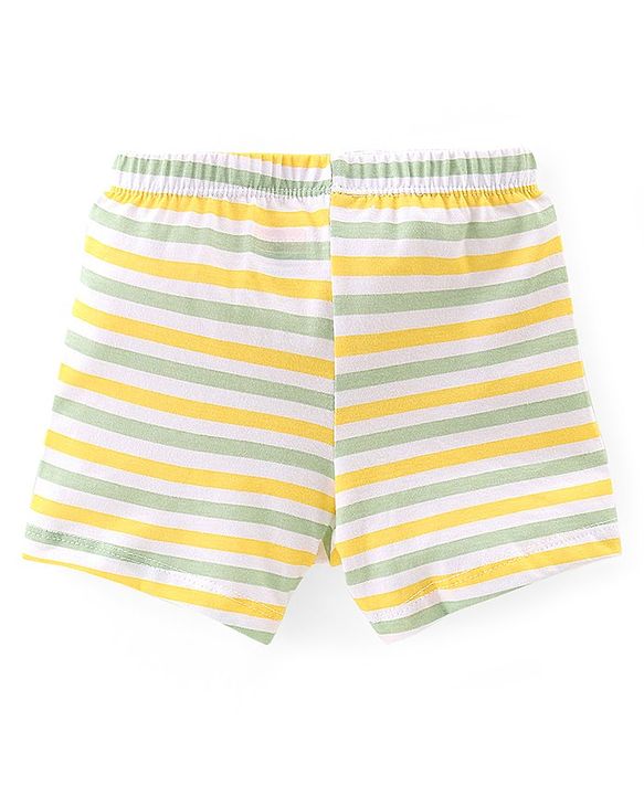 Babyhug 100% Cotton Knit Solid Stripe & Animal Print Trunk Pack of 3- White & Yellow