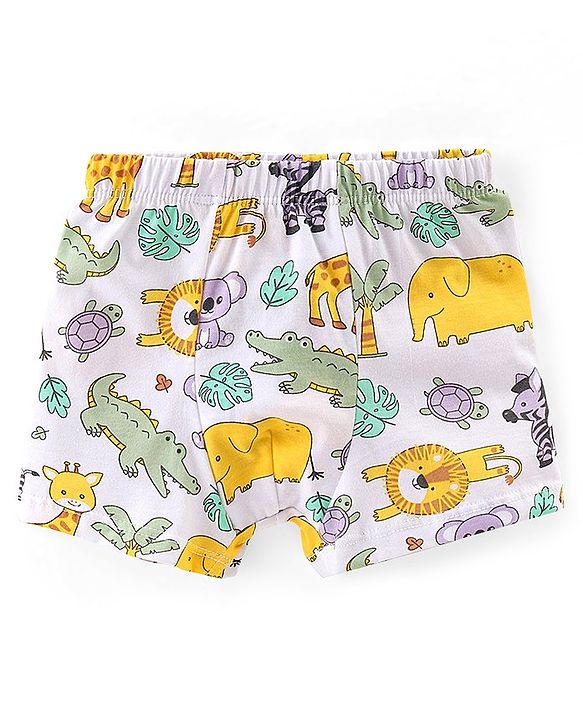 Babyhug 100% Cotton Knit Solid Stripe & Animal Print Trunk Pack of 3- White & Yellow