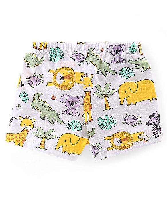 Babyhug 100% Cotton Knit Solid Stripe & Animal Print Trunk Pack of 3- White & Yellow