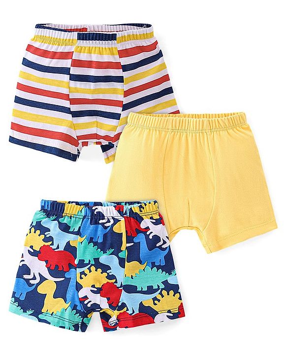 Babyhug 100% Cotton Knit Dino & Stripe Print Trunks Pack of 3- Multicolour