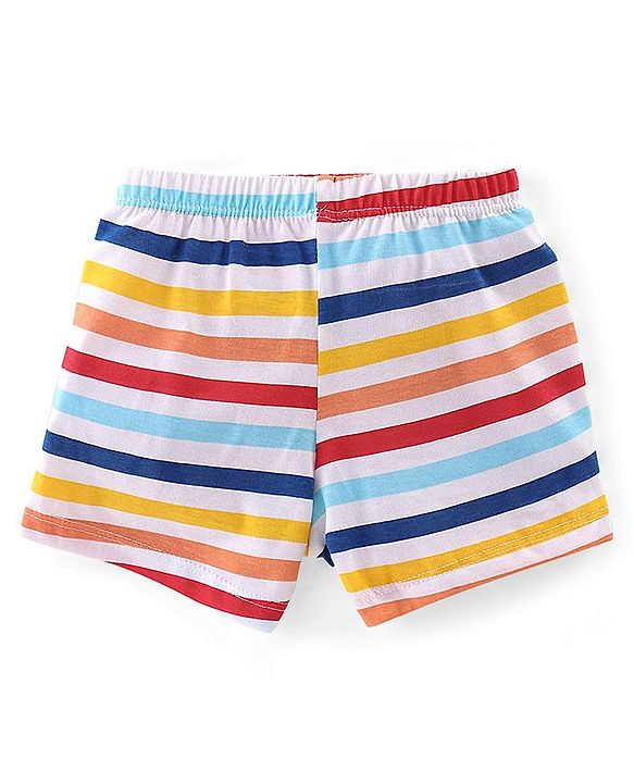 Babyhug 100% Cotton Knit Teddy & Stripe Print Trunks Pack of 3- Multicolour