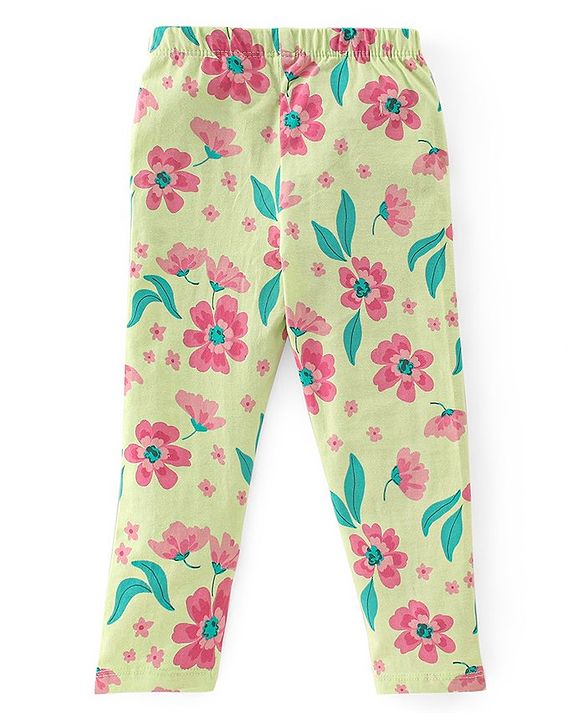 Babyhug Cotton Lycra Full Length Floral Printed Leggings Pack of 3 - Pink & Cream
