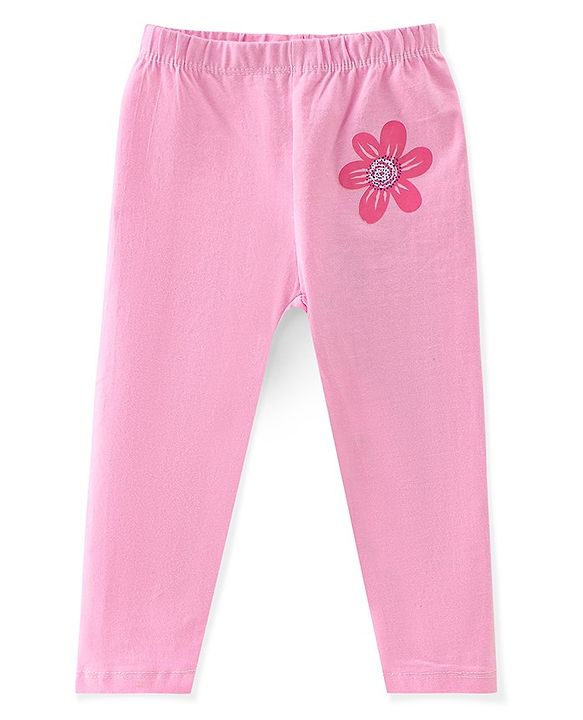 Babyhug Cotton Lycra Full Length Floral Printed Leggings Pack of 3 - Pink & Cream