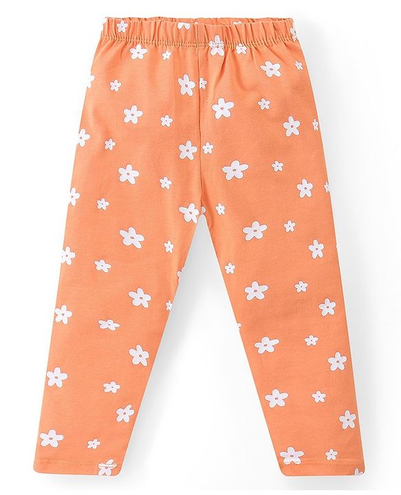 Babyhug Cotton Lycra Full Length Leggings With Stretch Floral & Rainbow Print Pack of 3 - Multicolor