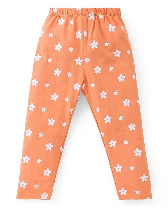 Babyhug Cotton Lycra Full Length Leggings With Stretch Floral & Rainbow Print Pack of 3 - Multicolor