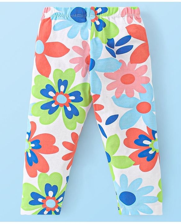 Babyhug Cotton Lycra Knit Full Length Leggings With Strech Floral Print Pack of 3 - Multicolor