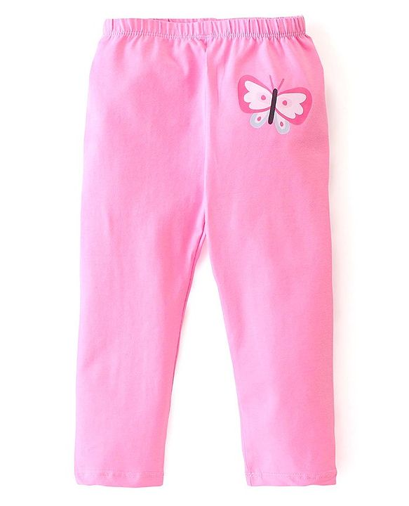 Babyhug Cotton Lycra Full Length Leggings Heart & Butterfly Print Pack of 3 - Multicolour