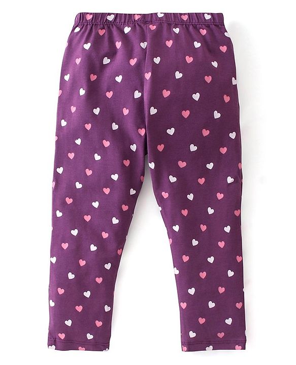 Babyhug Cotton Lycra Full Length Leggings Heart & Butterfly Print Pack of 3 - Multicolour