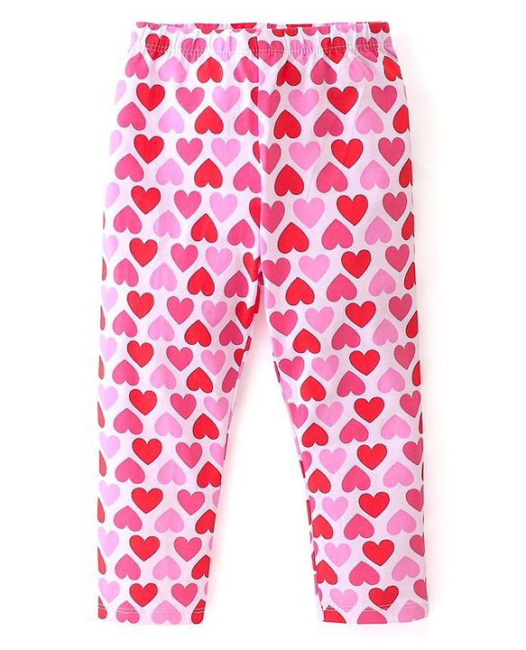 Babyhug Cotton Lycra Full Length Leggings Heart & Butterfly Print Pack of 3 - Multicolour