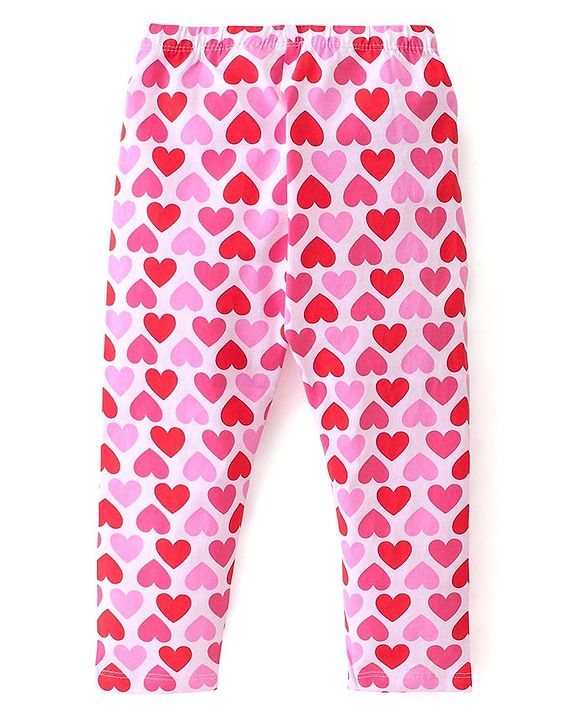 Babyhug Cotton Lycra Full Length Leggings Heart & Butterfly Print Pack of 3 - Multicolour