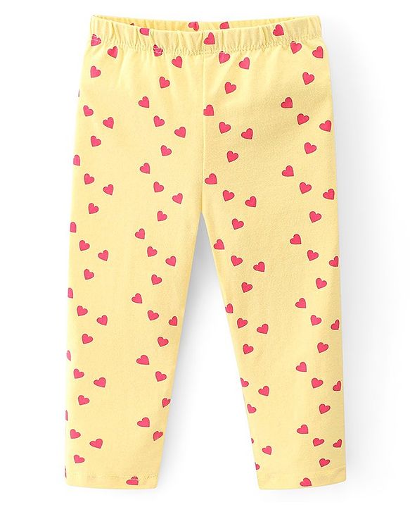 Babyhug Cotton Lycra Full Length Leggings With Heart & Floral Print Pack Of 3 - Multicolor