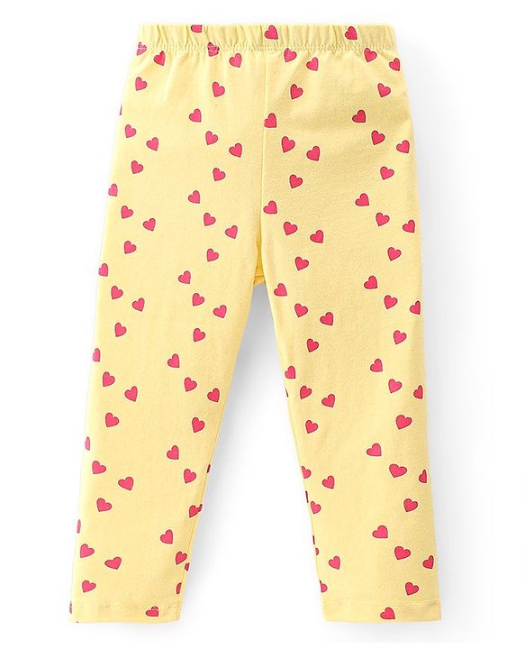 Babyhug Cotton Lycra Full Length Leggings With Heart & Floral Print Pack Of 3 - Multicolor