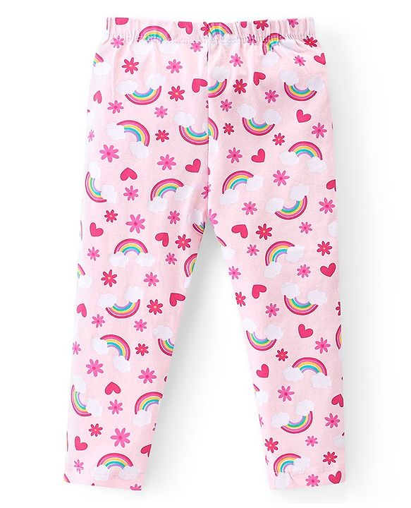 Babyhug Cotton Lycra Full Length Leggings With Heart & Floral Print Pack Of 3 - Multicolor
