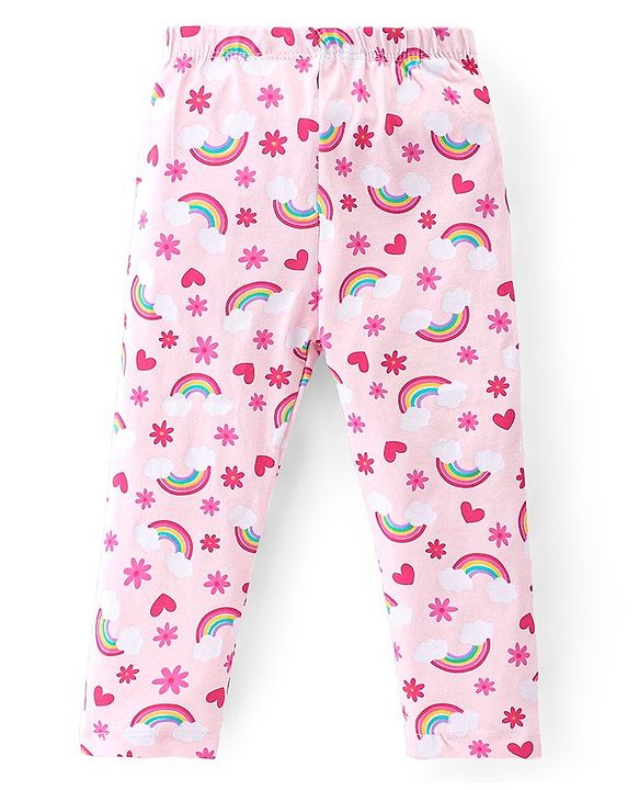 Babyhug Cotton Lycra Full Length Leggings With Heart & Floral Print Pack Of 3 - Multicolor