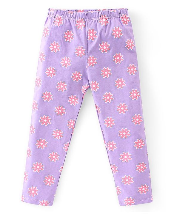 Babyhug Cotton Lycra Full Length Leggings Floral Print & Solid Pack of 3 - Multicolour