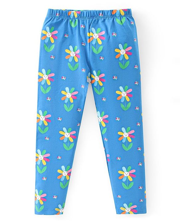 Babyhug Cotton Lycra Full Length Leggings Floral Print & Solid Pack of 3 - Multicolour