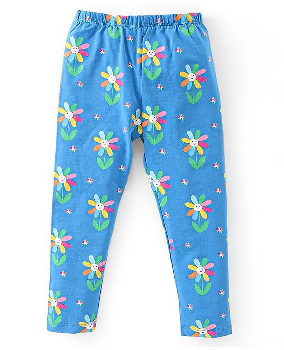 Babyhug Cotton Lycra Full Length Leggings Floral Print & Solid Pack of 3 - Multicolour