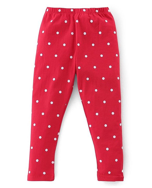 Babyhug Cotton Lycra Full Length Legging With Floral Print Pack Of 2 - Red & White