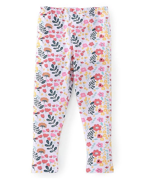 Babyhug Cotton Lycra Full Length Legging With Floral Print Pack Of 2 - Red & White