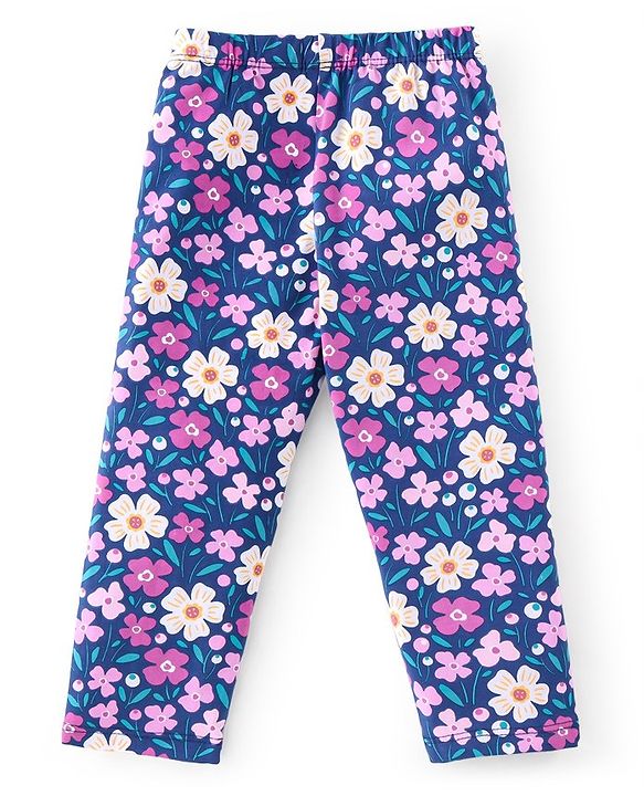 Babyhug Cotton Lycra Full Length Leggings With Floral Print & Polka Dots Print Pack Of 5 - Multicolour